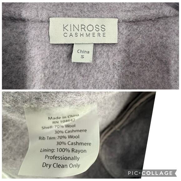 Kinross Cashmere Wool Light Grey Purple Open Front Coat Jacket Ribbed Size Small - Picture 5 of 6